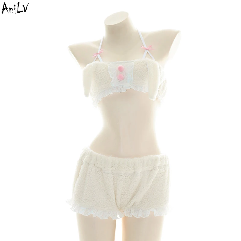 

AniLV Kawaii Girl Little Rabbit Furry Pajamas Women Student Bunny Sleepwear Lingerie Uniform Swimsuit Costume Cosplay