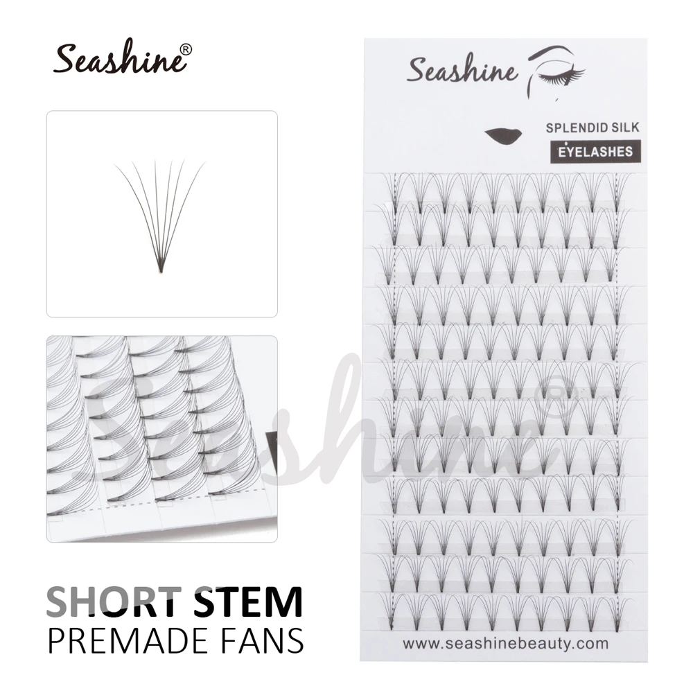 

Seashine 12 Rows Premade Russian Volume Short Stem Eyelash Extensions Wide Fans Pre-Pinched 3D 4D 5D 6D Faux Mink Lashes