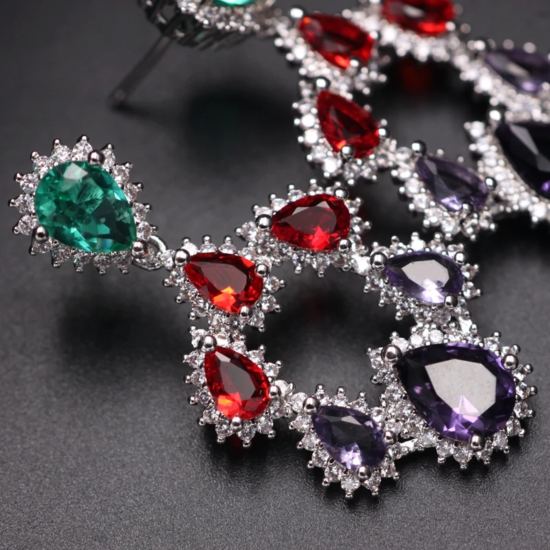 Vintage Water Drop Flower Big Dangle Earrings For Women Shiny Cubic Zirconia Stone Crystal Luxury Large Earring Wedding Jewelry | Украшения