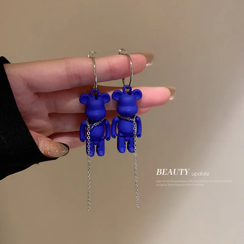 

925 Silver Needle Korean Fashion Temperament Personality Fresh Mori Long Bear Net Red Earrings Necklace Set