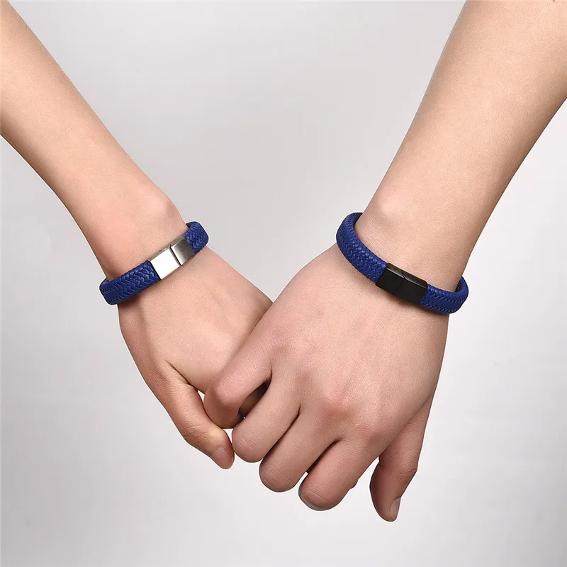 Genuine leather bracelet men stainless steel braid Bracelet with magnetic buckle claps | Украшения и аксессуары