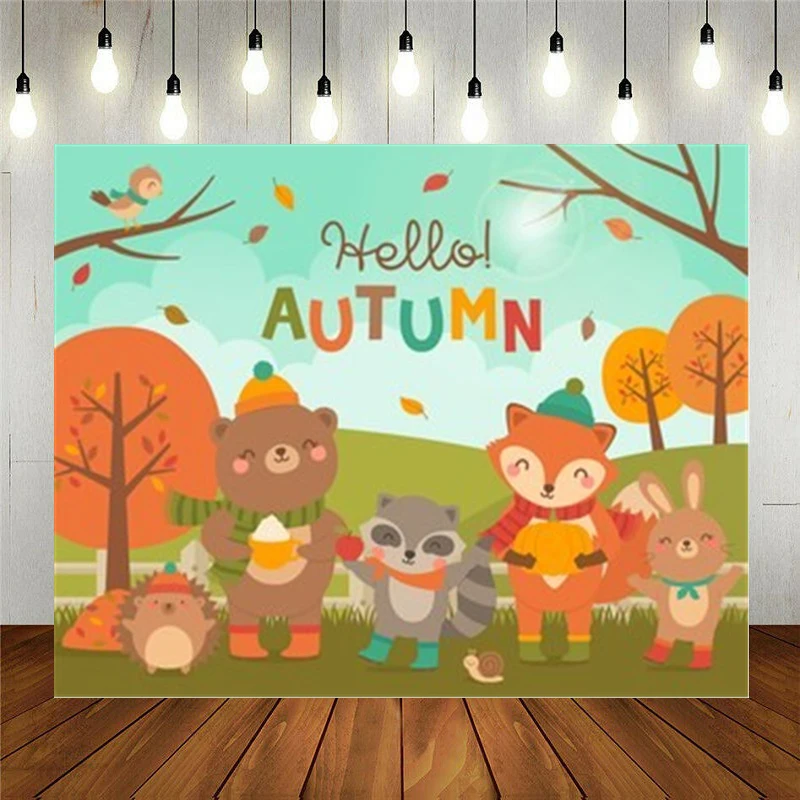 

Реквизит для фотостудии Виниловый фон для фотосъемки мультяшное украшение для детского дня рождения милые лесные животные Осенняя сцена