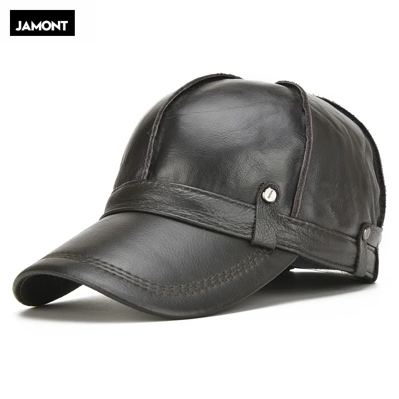 Шапка JAMONT мужская из натуральной кожи теплая Бейсболка уличная Зимняя кепка для