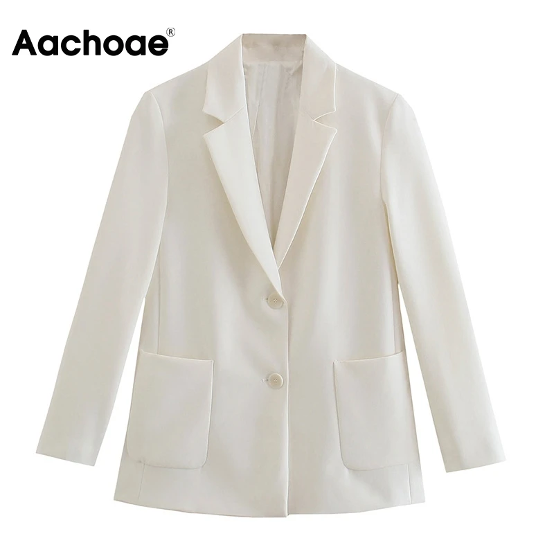 

Aachoae Women Elegant Office Solid Blazer Suits Vintage Notched Collar Long Sleeve Coats Female Fashion Autumn Jacket Coats