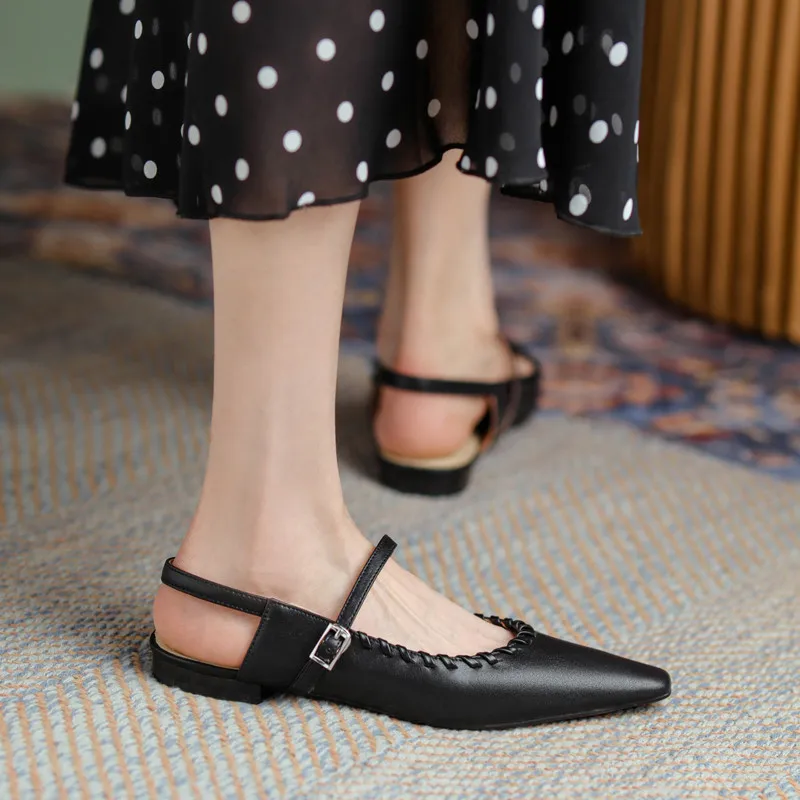 

MEMUNIA 2021 New Arrive Genuine Leather Shoes Women Spring Summer Single Shoes Square Toe Buckle Fashion Flat Shoes Ladies