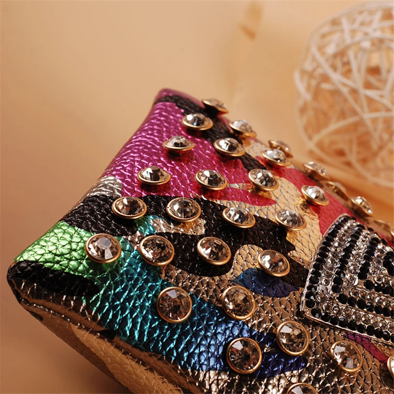 

Women Small Shoulder Bags Camouflage Phone Bags Luxury Crystal Women Leather Punk Handbags 2020 New Ladies Mini Crossbody Bag