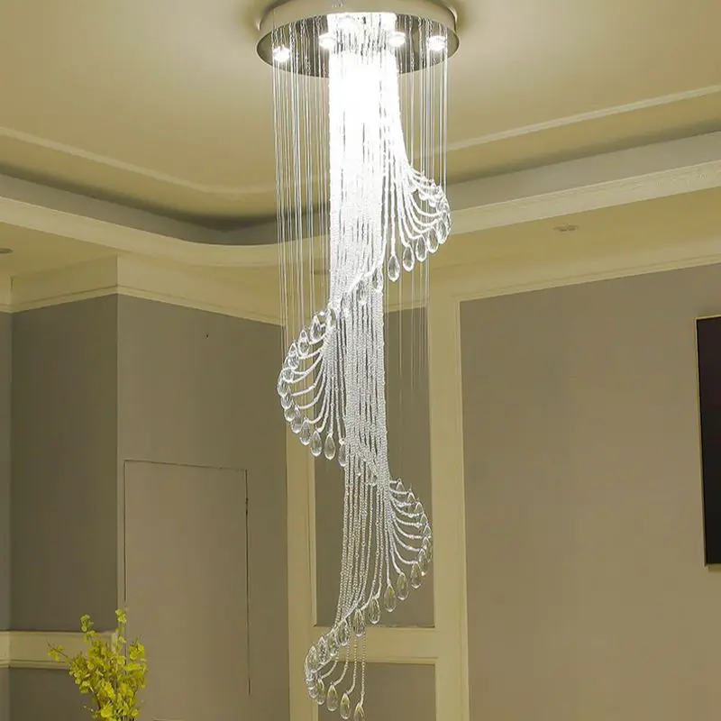 値段 現代の高級大型クリスタルシャンデリアK9クリスタル階段スパイラル器具創造ledシャンデリアランプホテルヴィラ