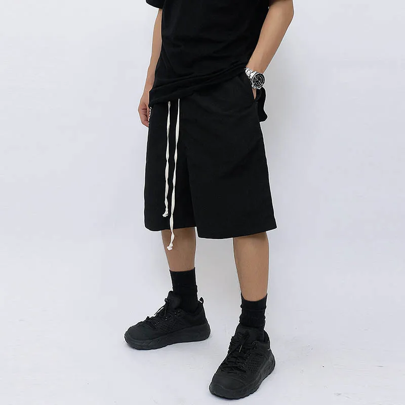 

High Street Chain Pockets RO Suit Shorts Mens Straight Black Gray Oversize Casual Track Shorts Hip Hop Loose Knee Length Pants
