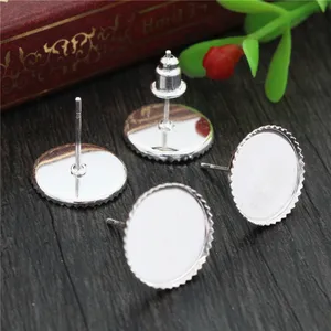 12 мм 20 шт посеребренные серьги шпильки, серьги пустыеоснование, подходят 12 мм Стеклянные Кабошоны, кнопки; Серьги оправы (L4-21)