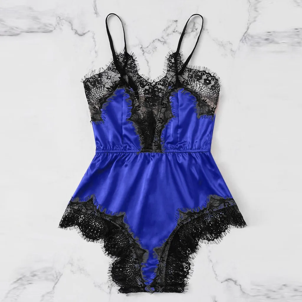 

Women Satin Lace Bra Sling Sexy Lingerie Siamese Sleepwear Lingerie Women Sexy Nightgown Solid Nightwear Seamless Underwear