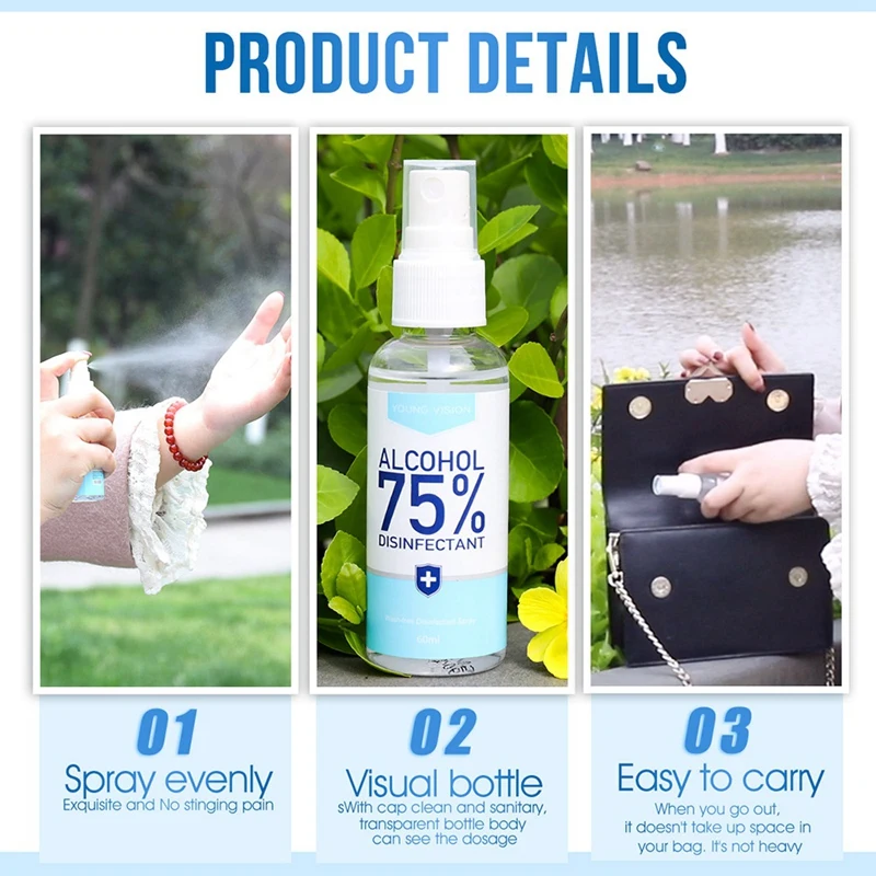 

HOT SALE 2PCS 60Ml Disposable Hand Cleaner Spray 75% Gel Alcohol Spray Disinfectant Liquid Hand Cleaner Portable for Home