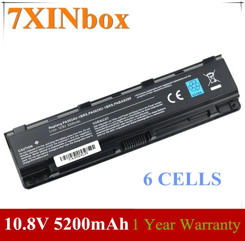 

7XINbox 10.8V PA5024U-1BRS Battery For Toshiba C800 C805 C840 C850 C855 L800 L840 L855 T752 P850D P870 PABAS260 PA5023U-1BRS