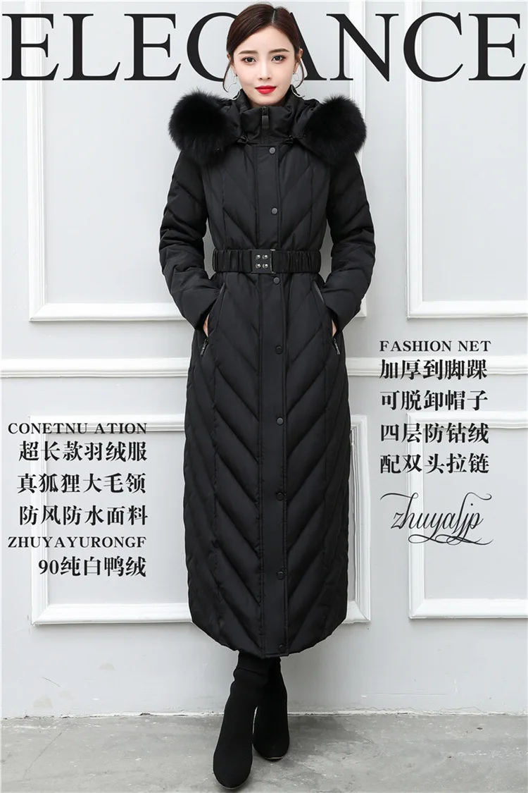 S- 4XL plus size Winter over the knee X-long 90% Duck down coat female X-Long thick warm Down Jacket real fox fur Parkas F442