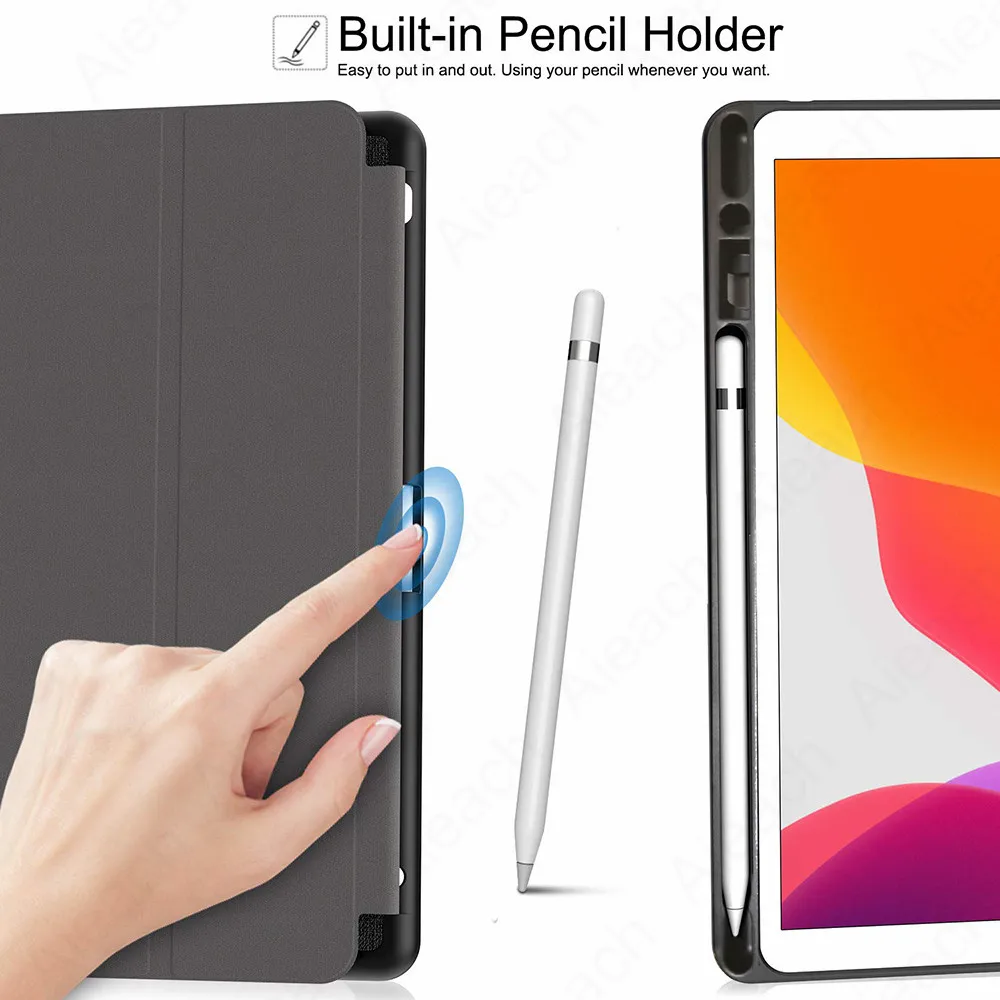 Для iPad 7th 10," Чехол с карандашом держатель ткань Текстура Кожа Мягкий силиконовый чехол для iPad 10,2 чехол Автоматический Режим сна/пробуждения