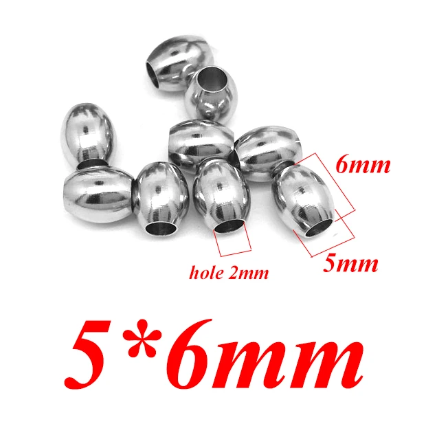 5x6mm Aiovlo 20 шт./лот нержавеющая сталь Длинные овальные полосы Серебряный оттенок цилиндра бисера подходит кожа ожерелье браслет DIY ювелирных изделий - Цвет: 5x6mm