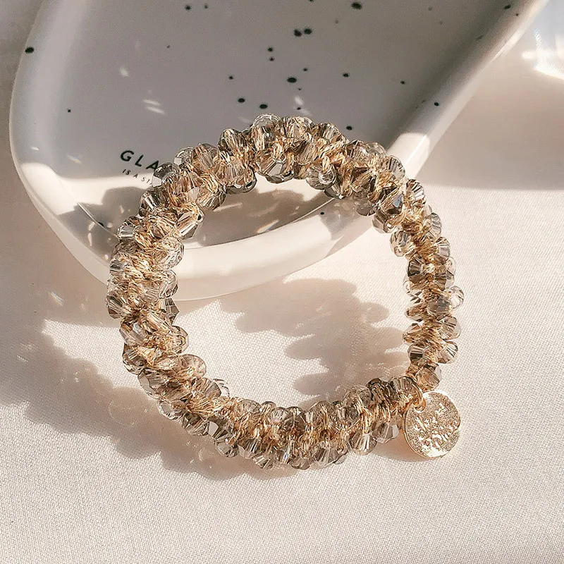 

Korean Rhinest Beaded Hair Ties Scrunchies Crystal Elastic Hairband Ponytail Holders Women Hair Rope Rubber Gum Hair Accessories