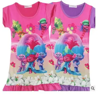 Платья с троллями для девочек костюмы троллей короткими рукавами Летнее Детское