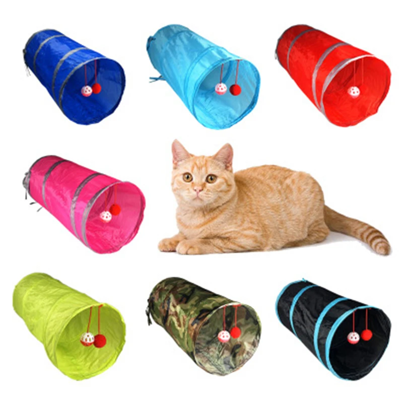 Buy 7 Color 2 Holes Cat Tunnel Play Tubes Balls Collapsible Crinkle Kitten Toys Funny Puppy Rabbit Dog Chat Toy on