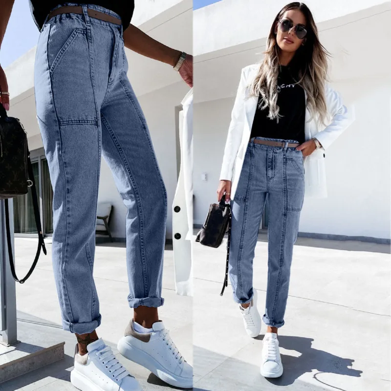 

2021 Summer Female Loose Jeans Pants Mom Casual Denim Pants High Waist Pants Stylish Wide Leg Trousers Streetwear Woman Clothing