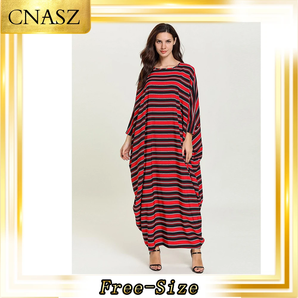 Женское трикотажное платье Abaya в полоску с длинным рукавом марокканском стиле