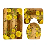3pcs set yellow bamboo sunflower bathroom non slip bath mats spring flower plant landscapetoilet seat cover rugs doormat carpetc