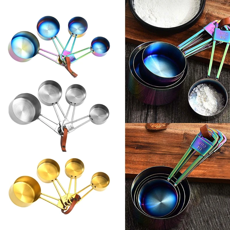 

Мерные чашки из нержавеющей стали, 4 шт./компл., кухонные принадлежности для выпечки, чая, кофе