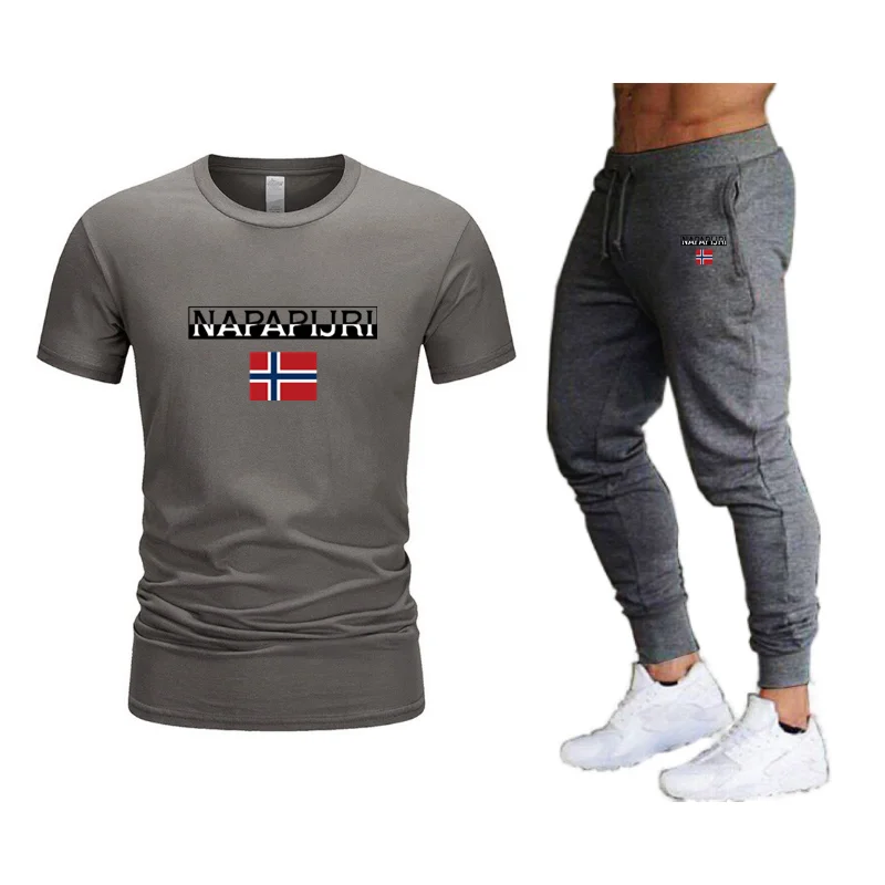 

New Men's Summer Leisure Sets T-Shirt+Pants Two Pieces Casual Tracksuit Male Sportswear Gym Brand Clothing Sweat Suit
