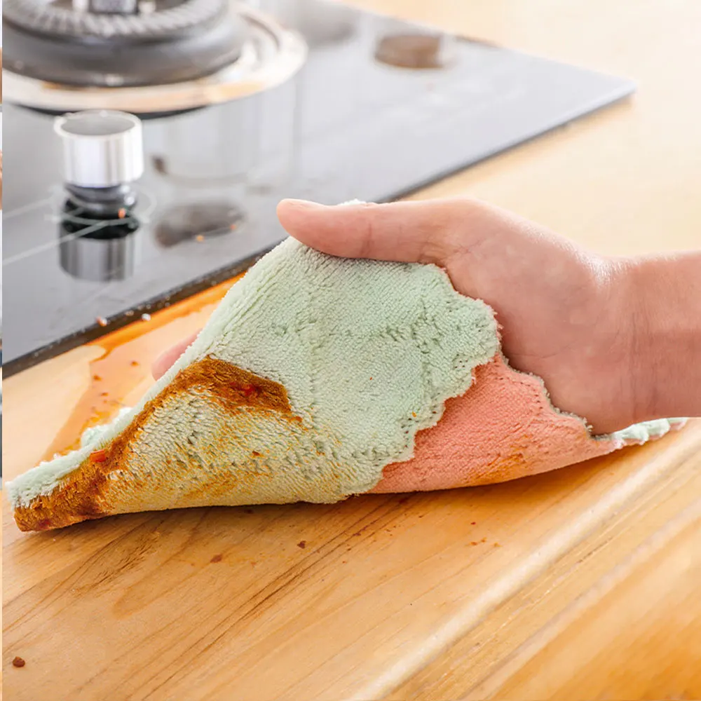 10 шт./компл. салфетка для кухонной посуды двухслойная впитывающая микрофибра