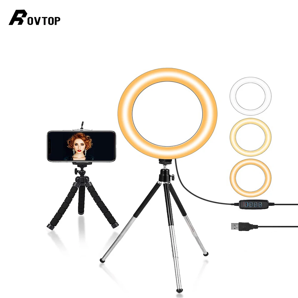 7 дюймовый Настольный кольцевой светильник для селфи штатив с 10 уровнями яркости