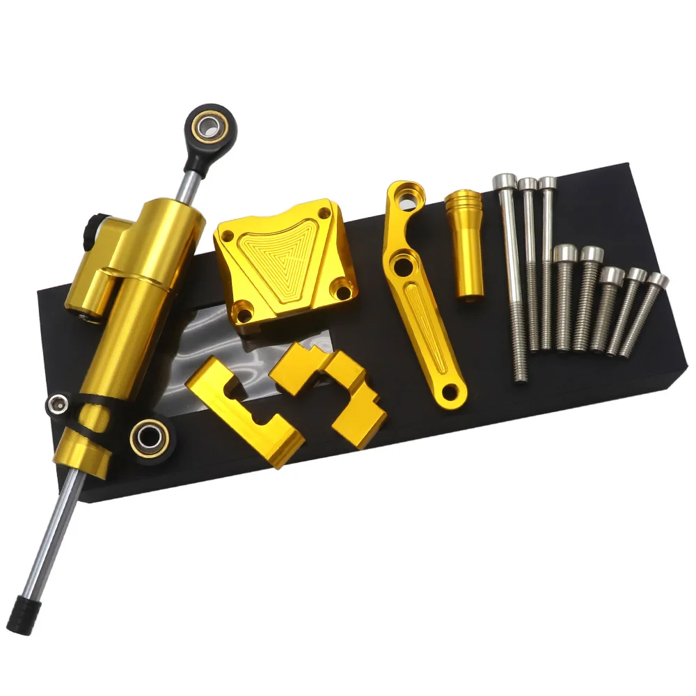 Gold set Амортизатор рулевого механизма cnc стабилизатор и титановый кронштейн крепления для Kawasaki Ninja 300 NINJA300 EX300 2013 - Цвет: Gold set