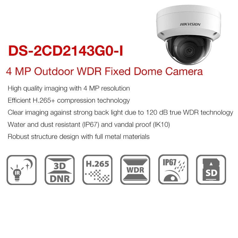 Hikvision оригинальная фотовспышка 4 МП H.265 + сетевая IP-камера IP67 IK10 IR 30m SD-карта 3D WDR