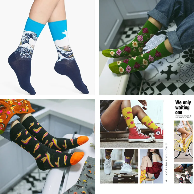 Lionzone женские личность счастливые носки фрукты цветы известный художественный