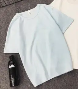 Sky blue Модная однотонная женская футболка весна лето короткий рукав с круглым вырезом хлопок спандекс женские Топы повседневные тонкие женские футболки - Цвет: Sky blue