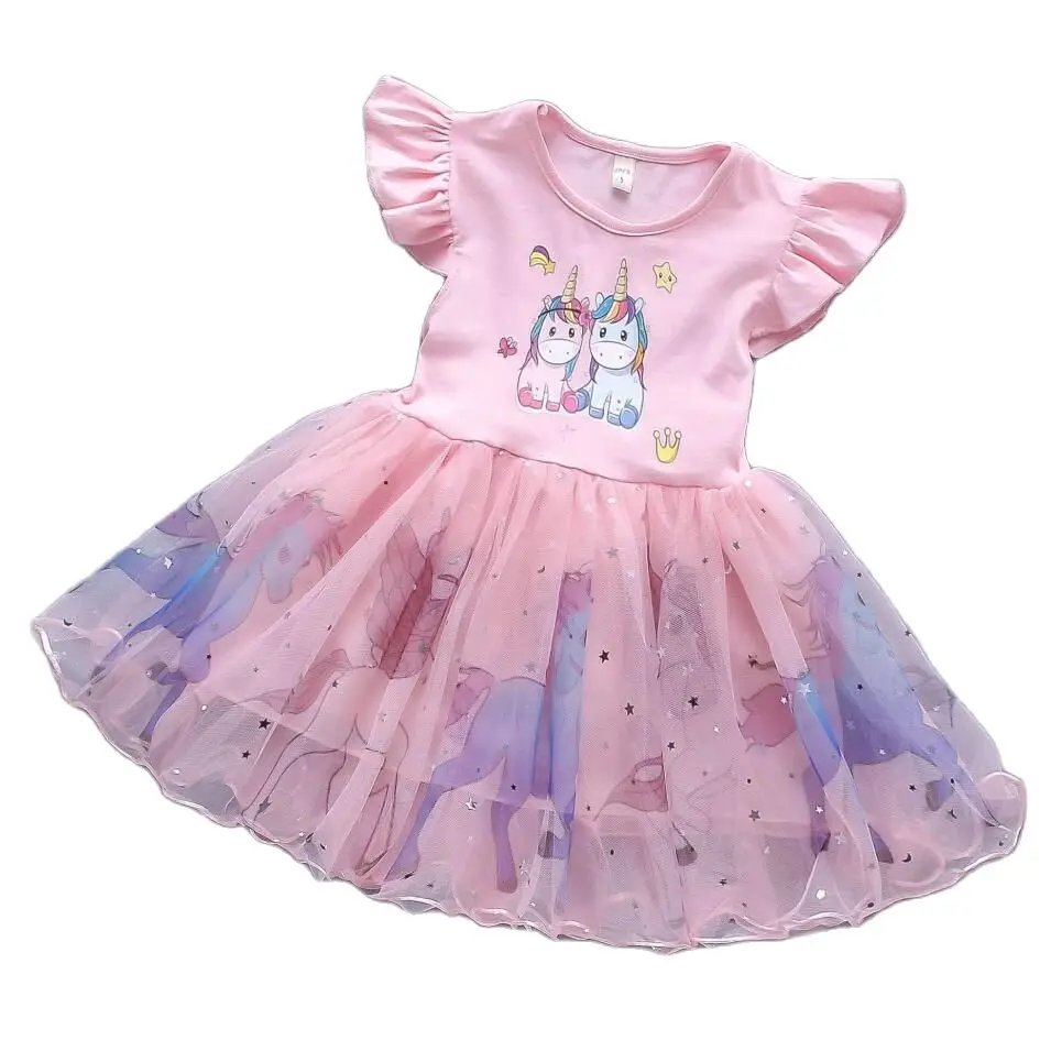 Платье-пачка для девочек с изображением единорога летнее газовое Радужное |