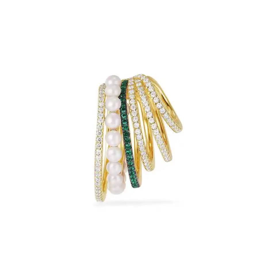 

S925 Pure Silver high-end Micro Inlaid Pearl Ear Clip With Multiple Circles Of Personality