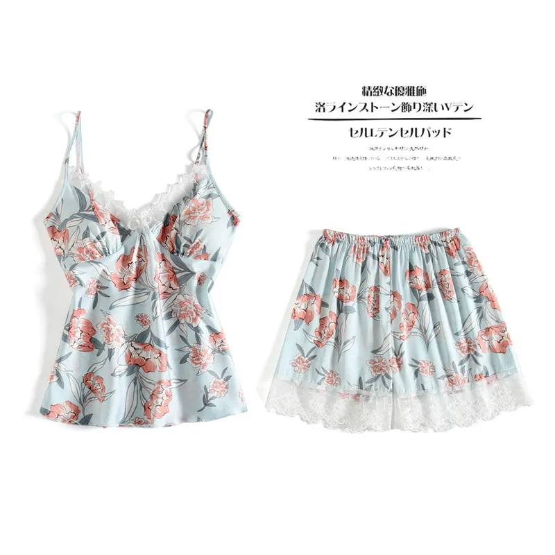 Пижамный комплект Женский пижамный мягкая одежда для сна кружевные шорты летняя