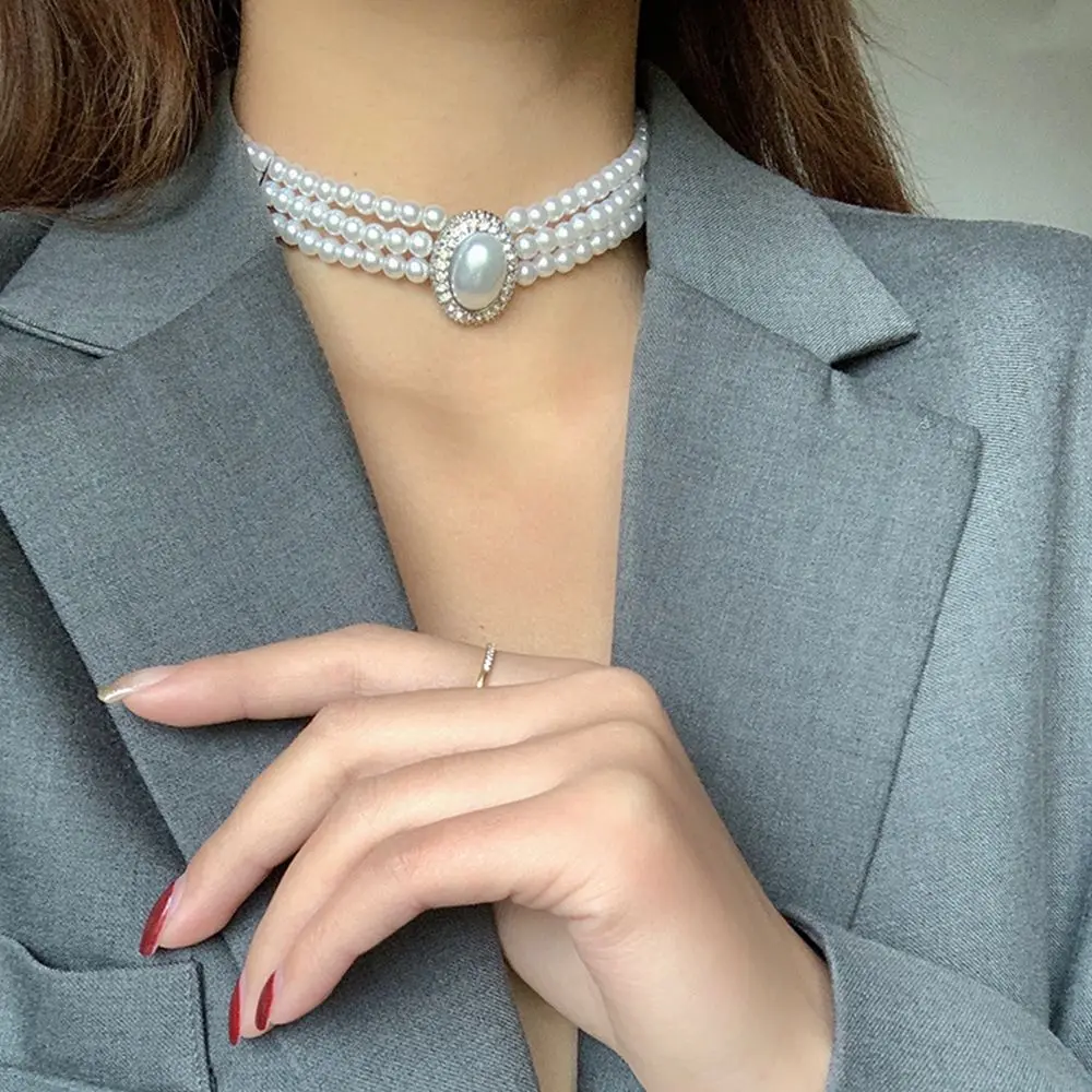Жемчужное колье в стиле барокко для женщин трехслойное ожерелье из бисера