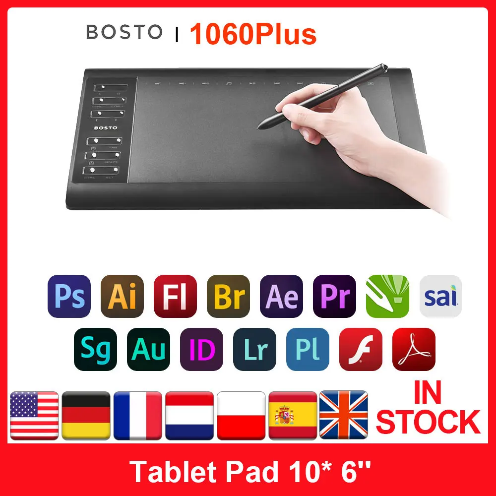 Планшет Bosto с цифровым графическим рисунком 10 ''* 6'' рабочая зона 8192 уровня