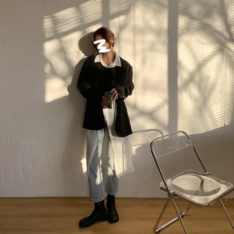 

Solid Split Suit Woman Korean Long-sleeved Loose Single-breasted Blazer Women Simple Slim Suit Collar Jacket Women's 2021