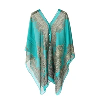 hot sales women summer beach bikini cover up loose chiffon blouse shawl scarf with buttons