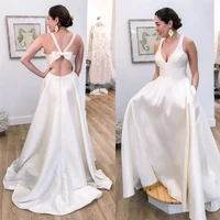 moonlightshadow lovely wedding dresses a line v neck spaghetti straps cute bow criss corss backless bridal gown vestido de novia