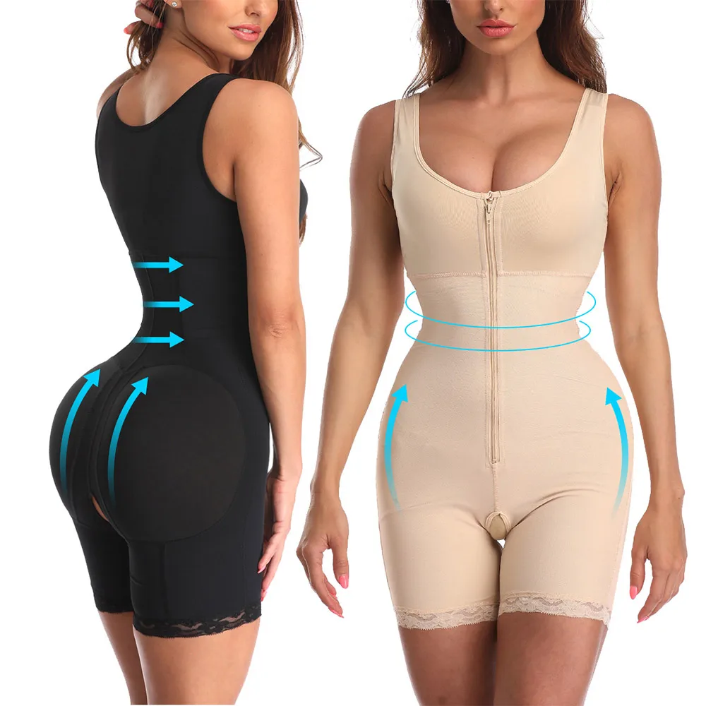 

Black Full Body Shaper Pants Waist Trainer Tummy Control Bum Lift High Elastic Plus Size Zipper Bodysuit Shapewear Underwear 6XL