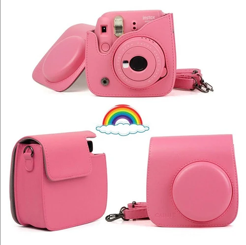 Pink Fujifilm Instax Mini camera Bag ColorfuI мгновенный аксессуар для камеры из искусственной кожи чехол с плечевым ремнем для Instax Mini 9 Min8 8 - Цвет: Pink