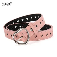 retro internet celebrity heart shaped leather belts buckle metal metal pink belt for women 2 3cm width accessories ak028