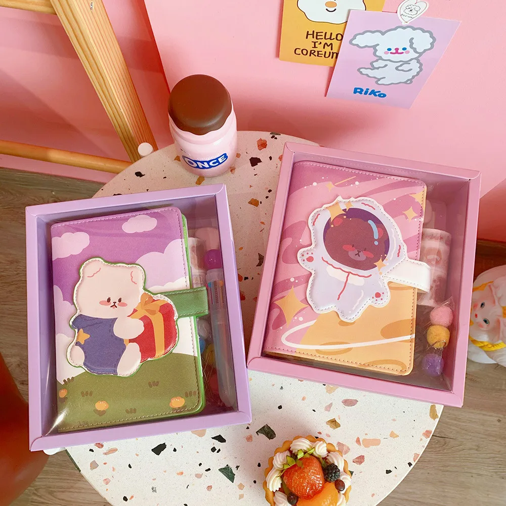 2021 Cute Cartoon Spiral Binder Notebook A6 Loose Leaf Kawaii Diary School Student Journal Stationery Set Gift | Канцтовары для