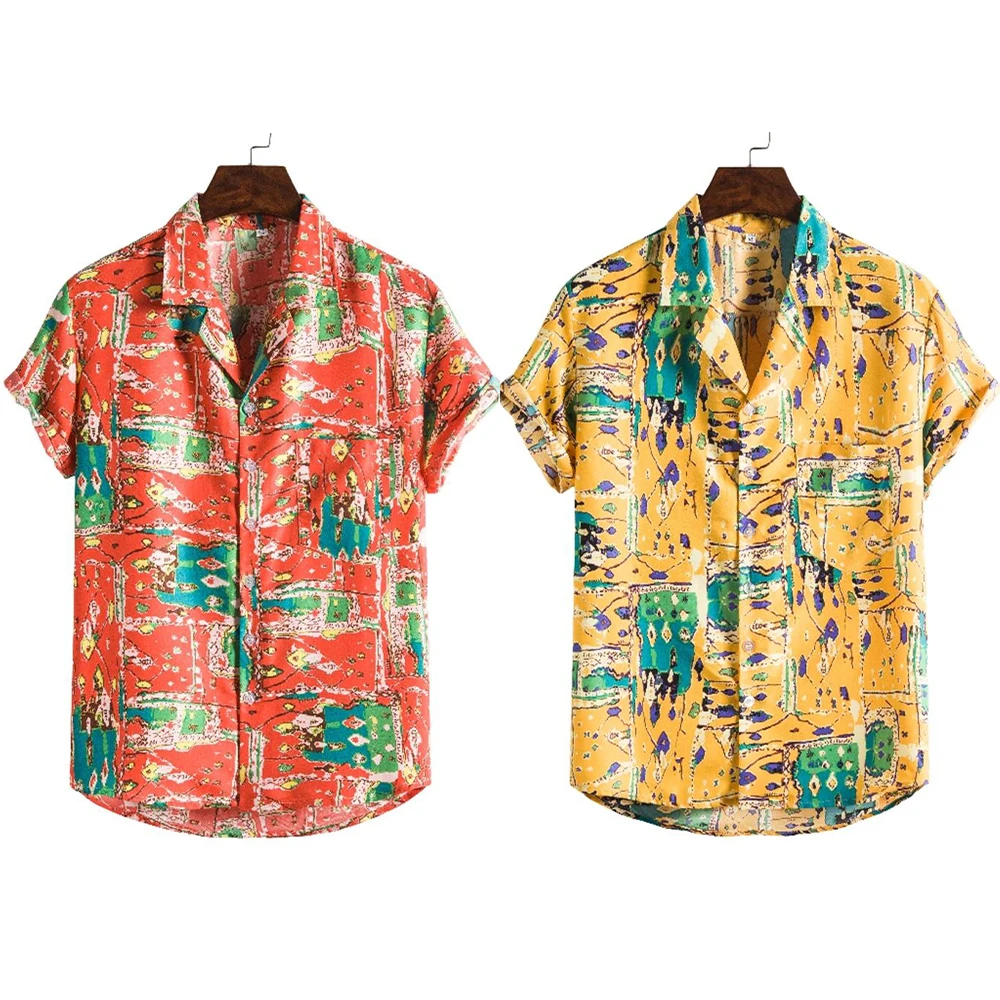 

Summer Print Casual Shirt for Men 2021 Short Sleeve Loose Casual Shirt Hawaiian Beachwear Streetwear Men Clothing Camisas