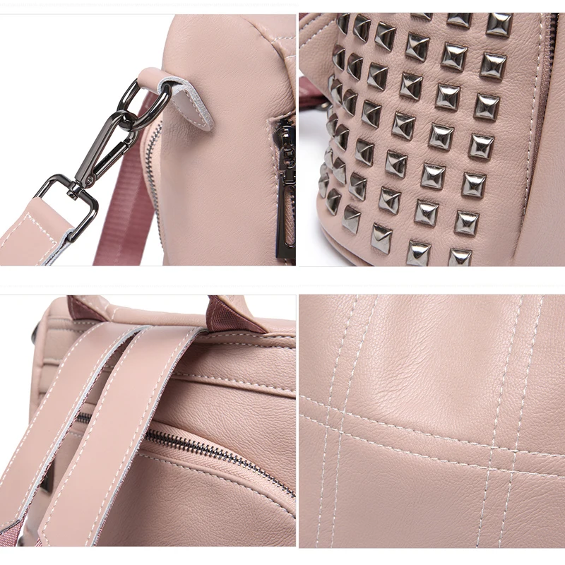 

Pink Color Backpack Female Leather Rivet Bag for School Anti Theft Famous Brand Backpacks Women New Arrival Designer Bag