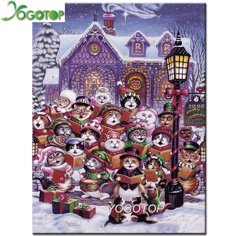 Алмазная живопись сделай сам вышивка крестиком зимний дом кошвечерние алмазная