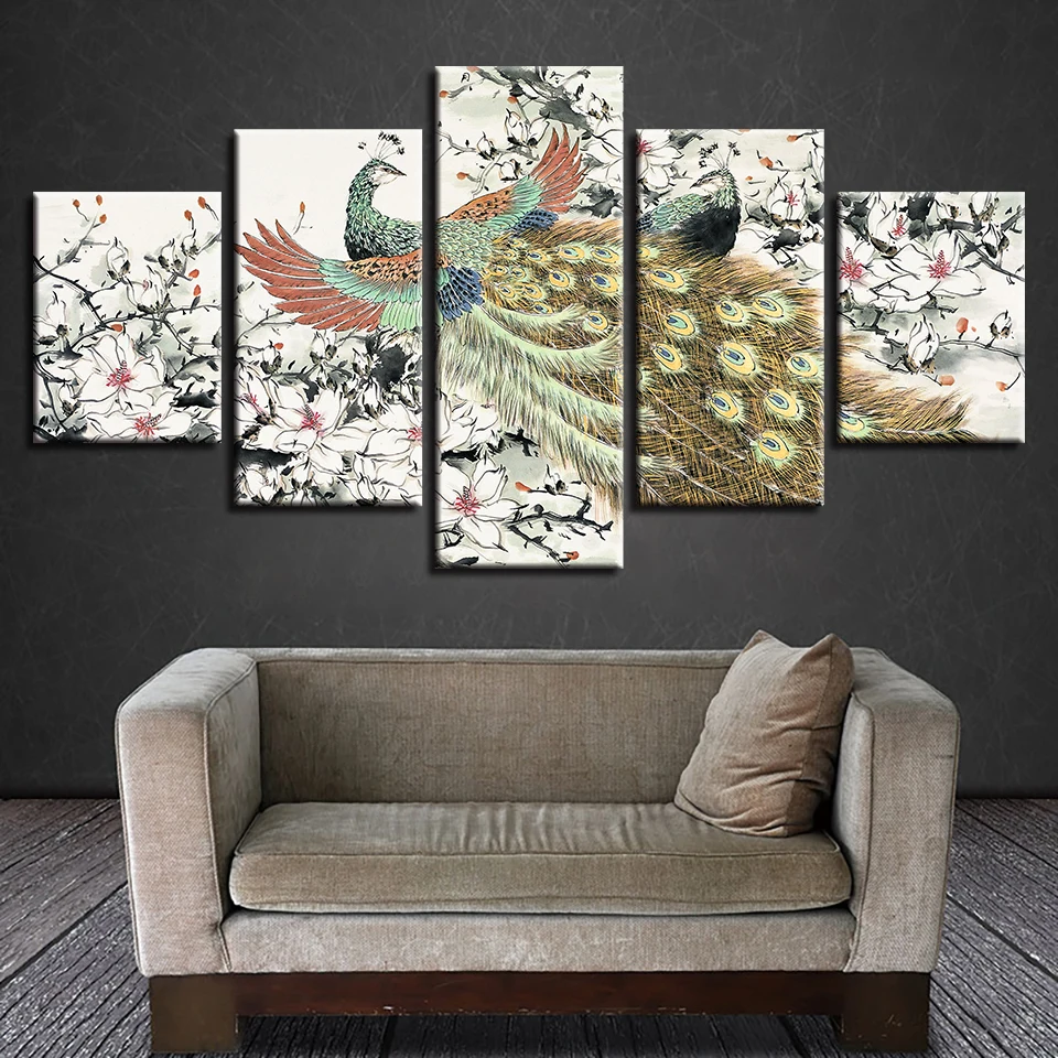 Полноразмерная картина из искусственных бриллиантов и цветов 5 панелей полная