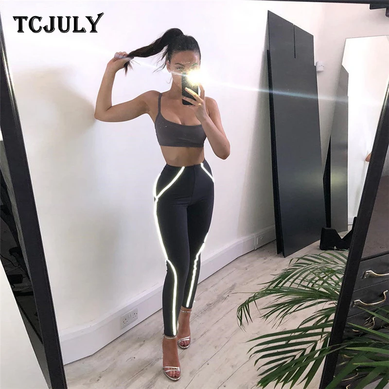 TCJULY модные Лоскутные Светоотражающие Леггинсы для женщин быстросохнущие